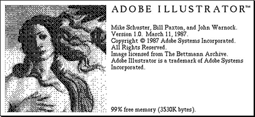 Adobe Illustrator version 1.0 splash screen 1987