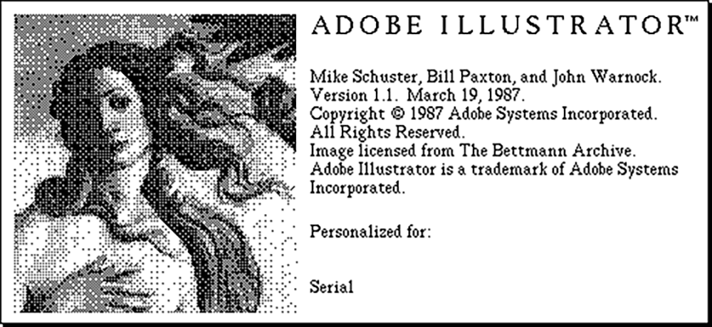 Adobe Illustrator version 1.0 splash screen 1987
