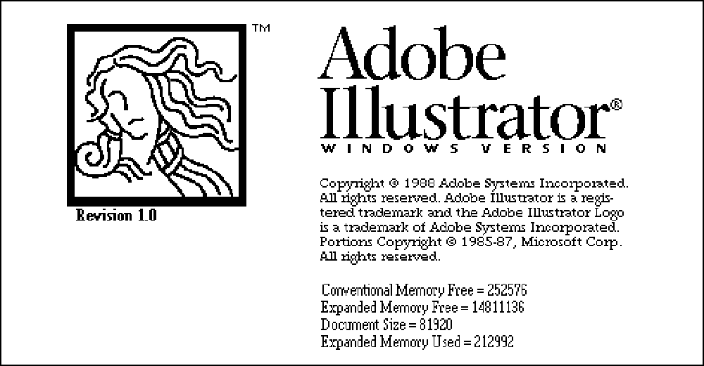 Adobe Illustrator version xx splash screen 1988