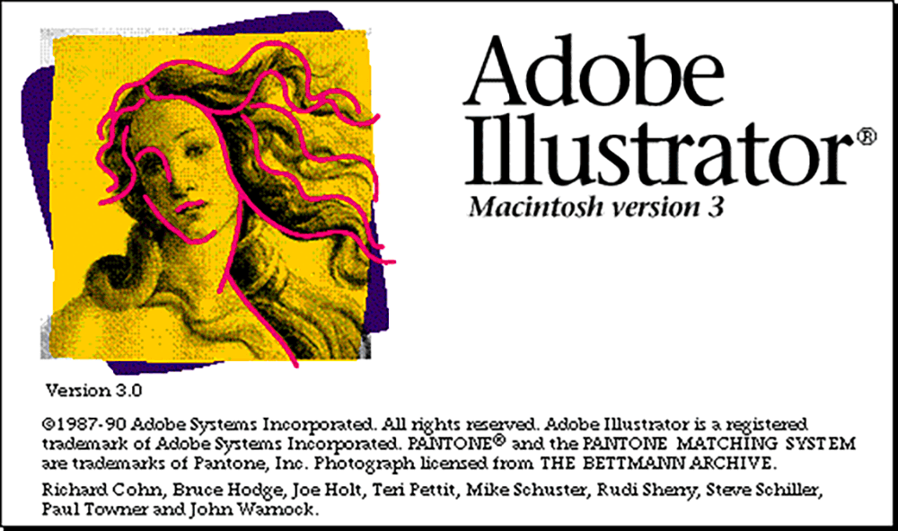 Adobe Illustrator version 3 splash screen 1990