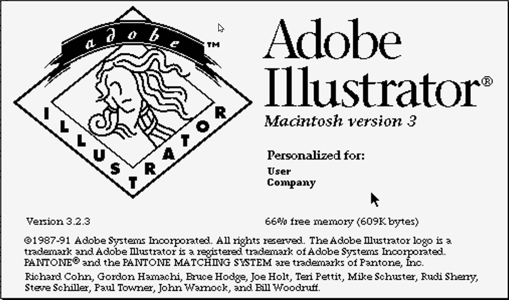 Adobe Illustrator version 3.23 splash screen 1990