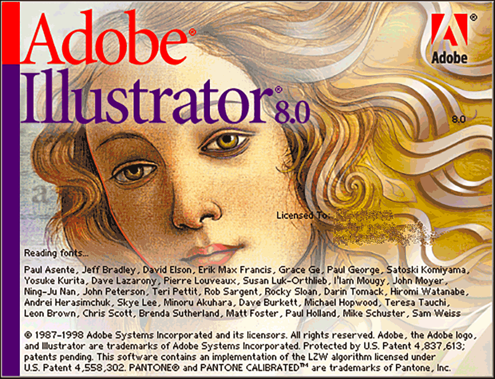 Adobe Illustrator version 8 splash screen 1998
