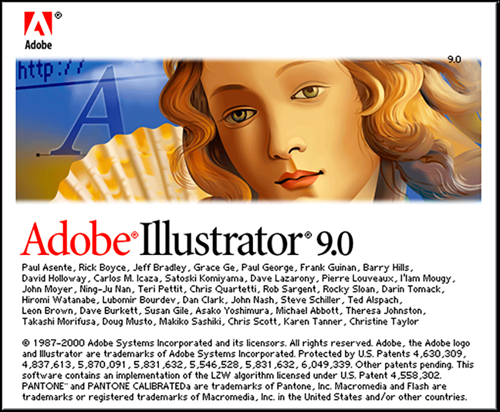 Adobe Illustrator version 9 splash screen 2000