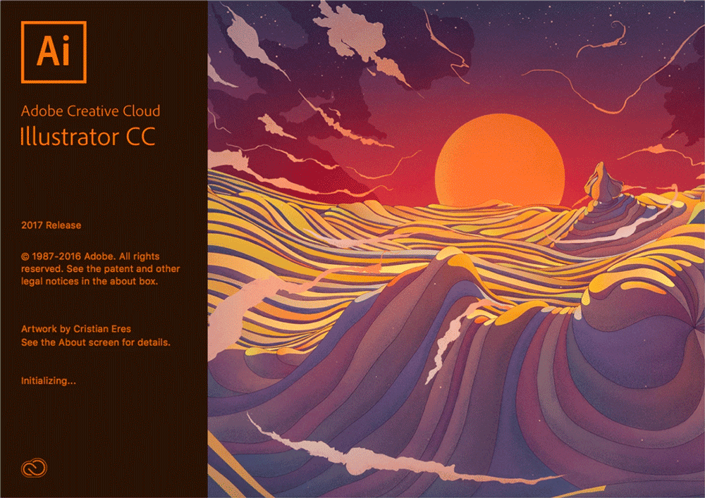 Adobe Illustrator CC 2017 version 21.0 splash screen 2016