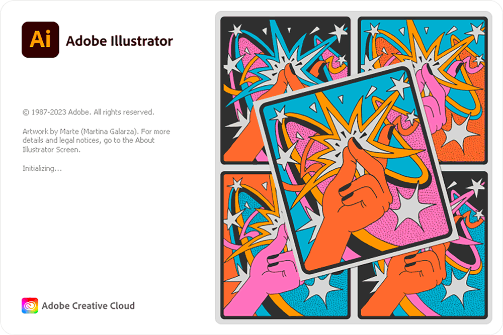 Adobe Illustrator 2024 version 28 splash screen 2023