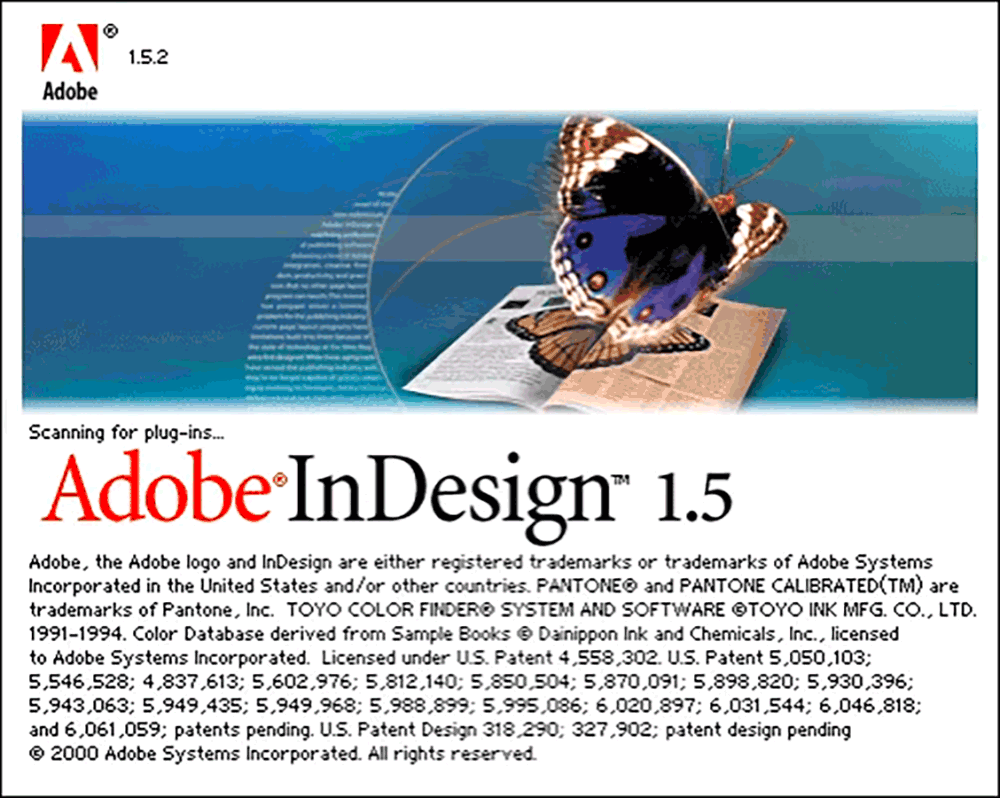 Adobe InDesign version 1.5 splash screen 2001 Adobe InDesign version 1.5 splash screen 2001