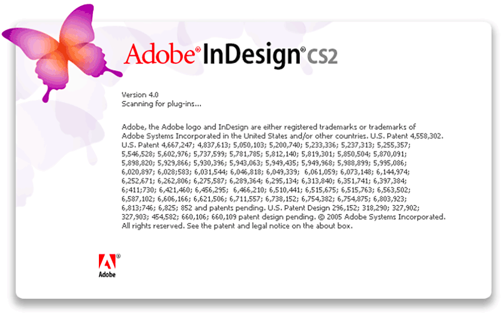 Adobe InDesign CS2 version 4.0 splash screen 2005 Adobe InDesign CS2 version 4.0 splash screen 2005