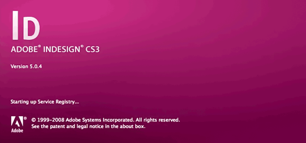 Adobe InDesign CS3 version 5.0 splash screen 2007