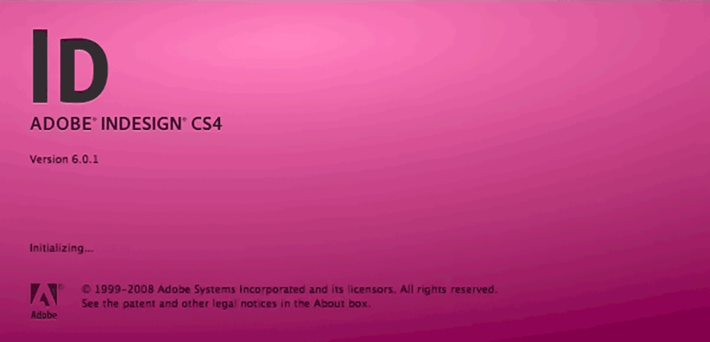 Adobe InDesign CS4 version 6.0 splash screen 2008
