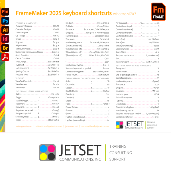 FrameMaker 2025 keyboard shortcuts