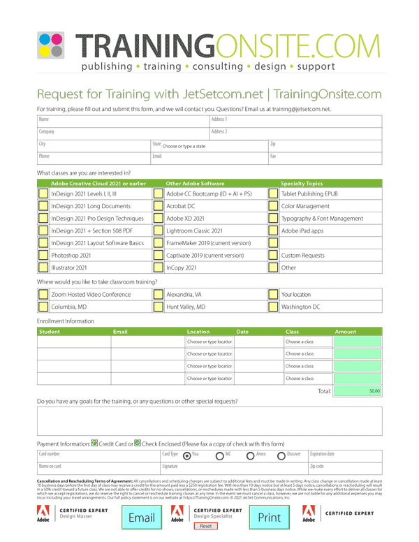 JetSet Request for Training Order Form 2025